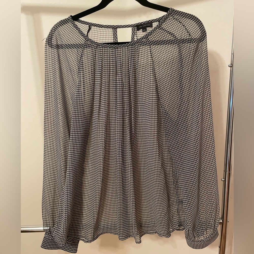 The Limited Black and White Pleated Sheer Blouse